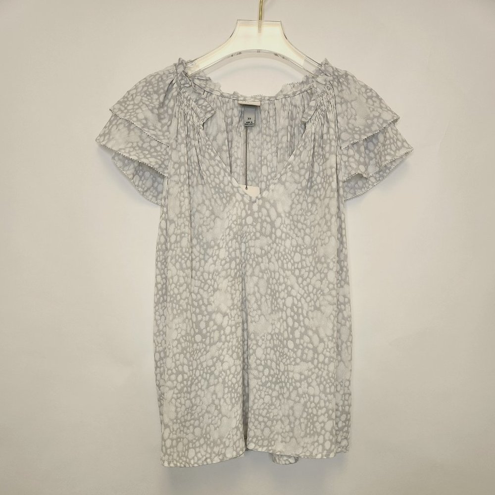 A New Day Top XS Light Gray Layered Flutter Sleeve V Neck Light Boho Spring